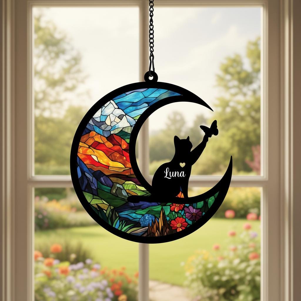 Personalized Cat Loss Sympathy Gift, Custom Pet Memorial Suncatcher, In Loving Memory, Cat Remembrance
