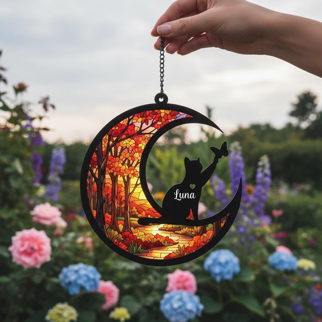 Personalized Cat Loss Sympathy Gift, Custom Pet Memorial Suncatcher, in memorial gift, Cat lovers