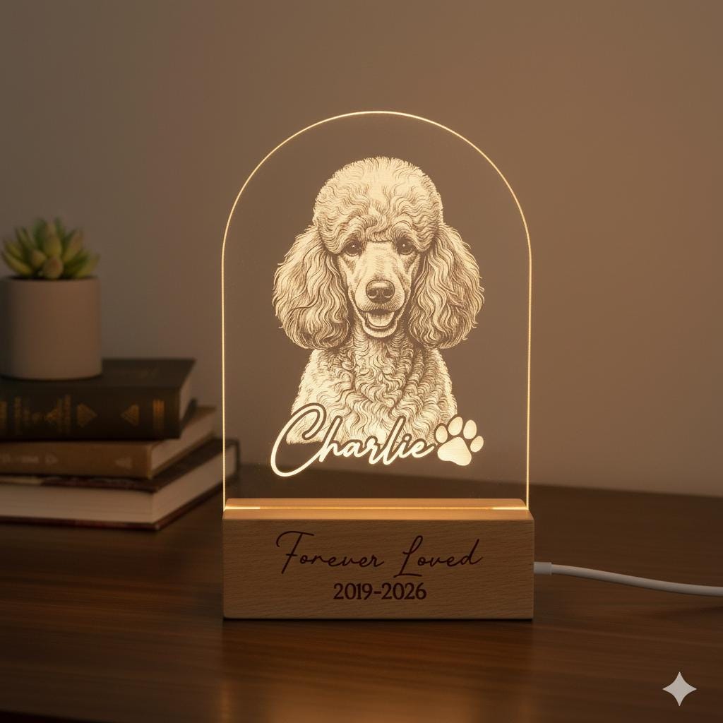 Personalized Poodle Dog LED Night Light — Custom Dog  Sympathy Gift, Dog Memorial Gift , Gift For Dog Lover, dog keepsake - image 5