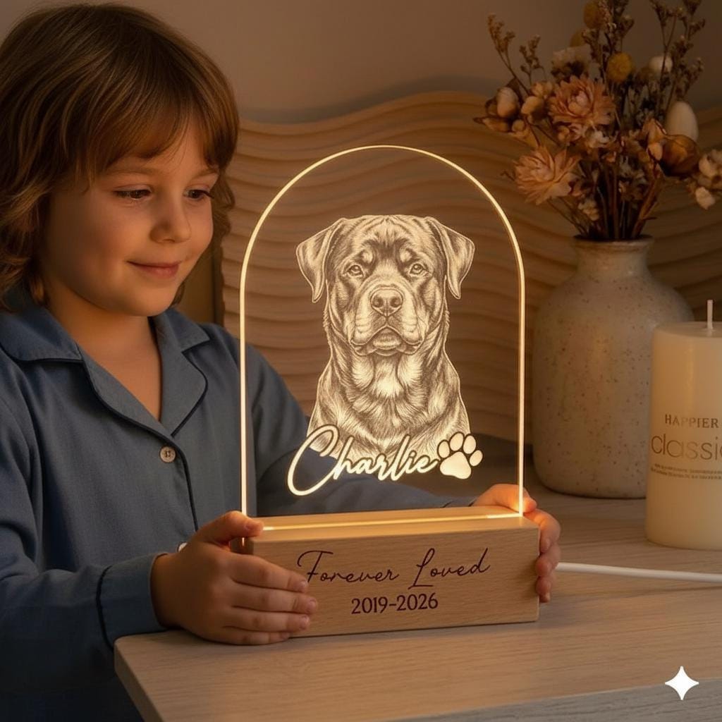 Personalized Rottweiler  Dog LED Night Light — Custom Dog  Sympathy Gift, Dog Memorial Gift , Gift For Dog Lover, dog keepsake - image 5