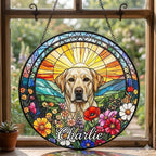 Personalized Labrador Retriever Dog Portrait Stained Glass Suncatcher, Custom Pet Memorial Stained Glass Photo Suncatcher, Dog Loss Keepsake