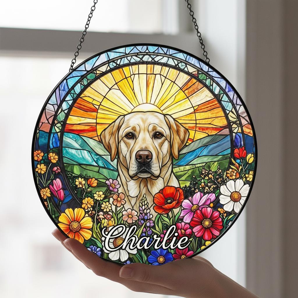 Personalized Labrador Retriever Dog Portrait Stained Glass Suncatcher, Custom Pet Memorial Stained Glass Photo Suncatcher, Dog Loss Keepsake - image 3