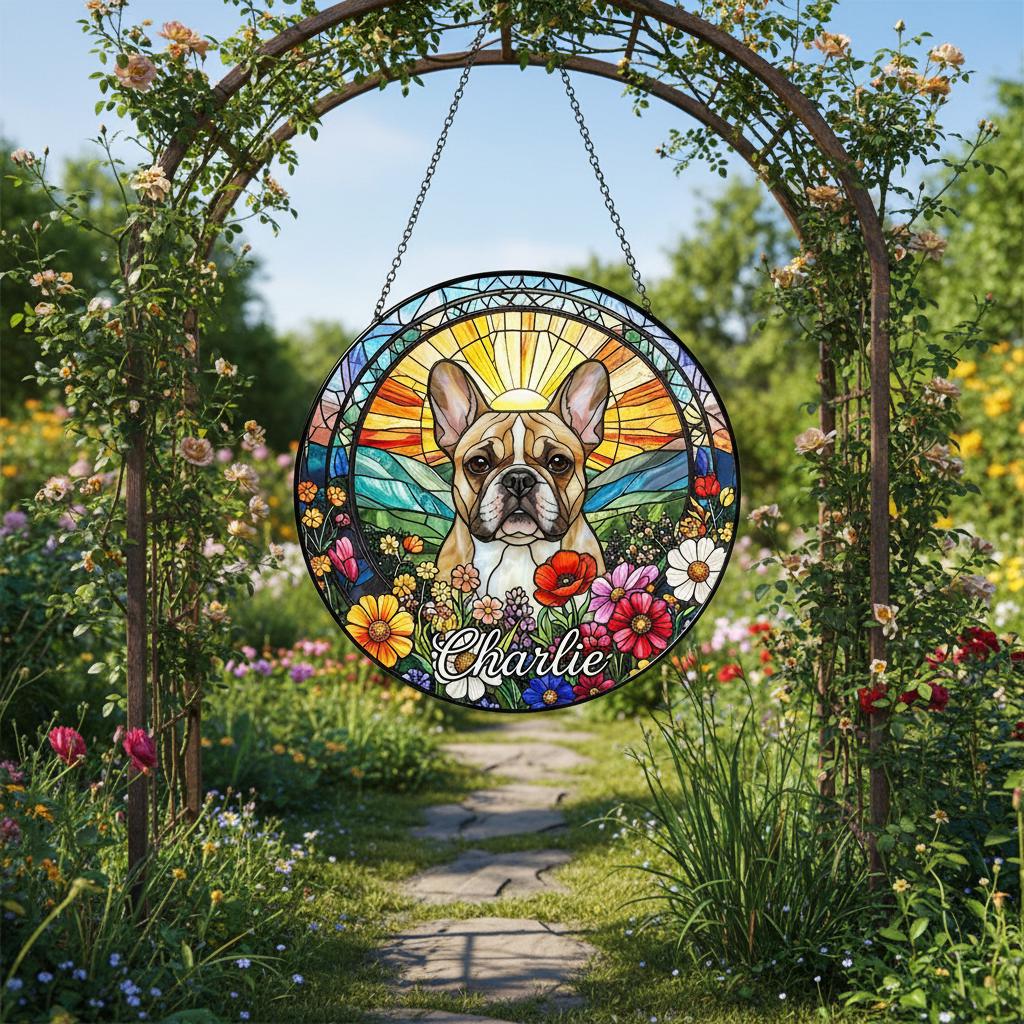 Personalized French Bulldog Dog Portrait Stained Glass Suncatcher, Custom Pet Memorial Stained Glass Photo Suncatcher, Dog Loss Keepsake - image 5