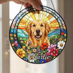 Personalized Golden Retriever Dog Portrait Stained Glass Suncatcher, Custom Pet Memorial Stained Glass Photo Suncatcher, Dog Loss Keepsake - image 2