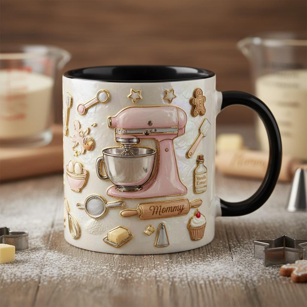 Personalized Baking Mug, Custom Name Cooking Lover Coffee Cup, for Men Women, Mothers Day Gift