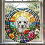 Personalized Poodle Dog Portrait Stained Glass Suncatcher, Custom Pet Memorial Stained Glass Photo Suncatcher, Dog Loss Keepsake