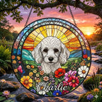 Personalized Poodle Dog Portrait Stained Glass Suncatcher, Custom Pet Memorial Stained Glass Photo Suncatcher, Dog Loss Keepsake - image 3