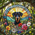 Personalized Doberman Pinscher Dog Portrait Stained Glass Suncatcher, Custom Pet Memorial Stained Glass Photo Suncatcher, Dog Loss Keepsake - image 3