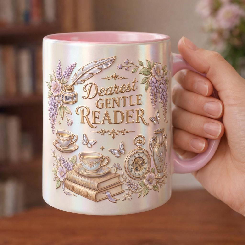 Dearest Gentle Reader Acent Mug,  Faux 3D Effect, Bookish Tea Lover Gift, Romance Reader Accent Mug