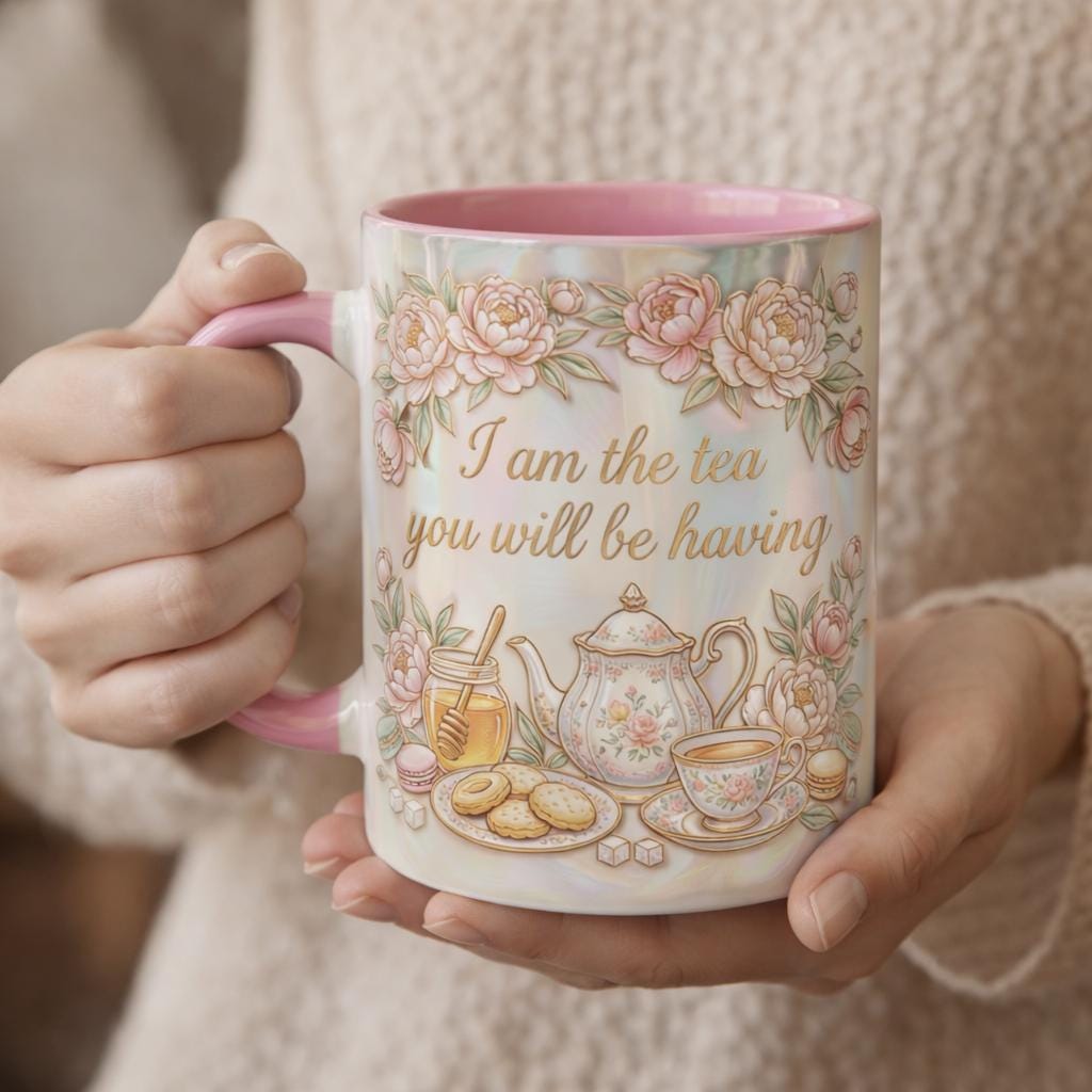 I Am The Tea That You Are Having Accent Mug, Bookish Tea Lover Gift, Romance Reader Accent Mug, Faux 3D Effect