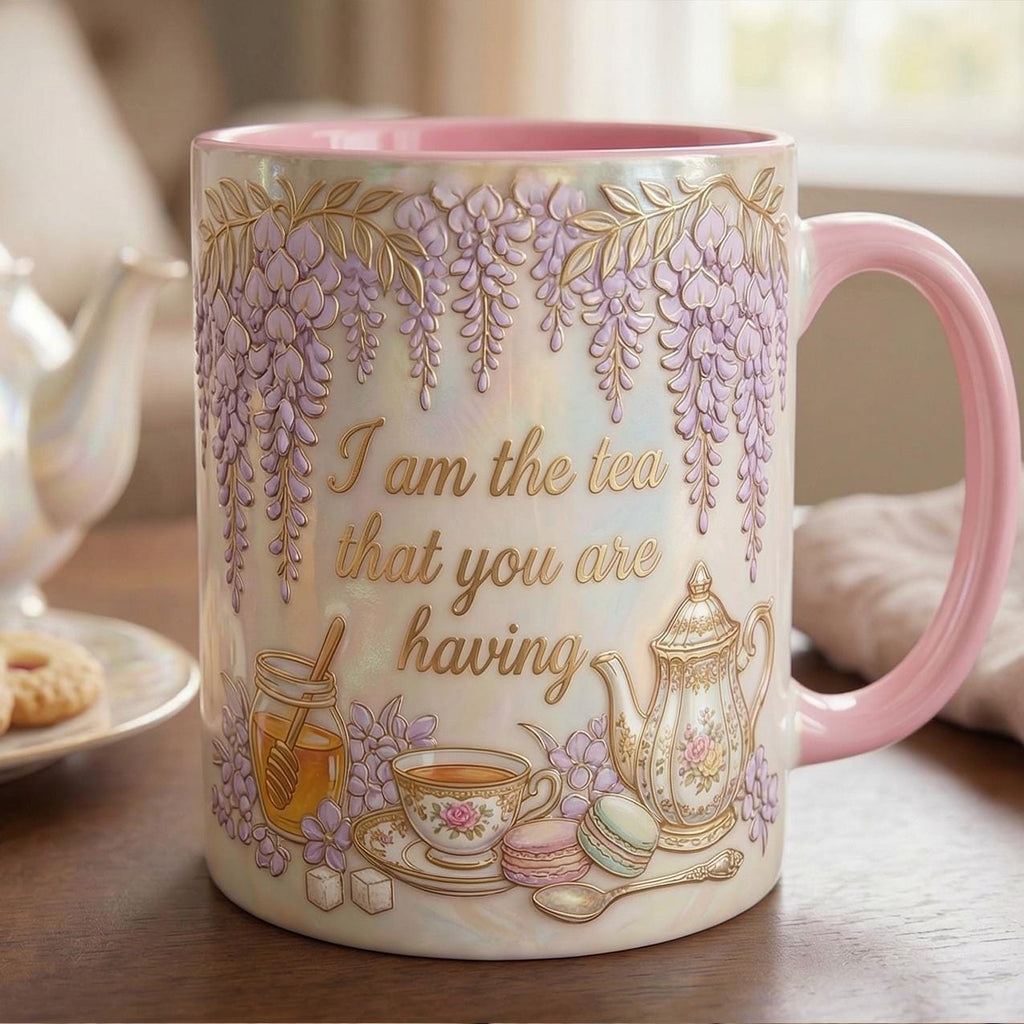 I Am The Tea That You Are Having Accent Mug, Faux 3D Effect Bookish Tea Lover Gift, Romance Reader Accent Mug