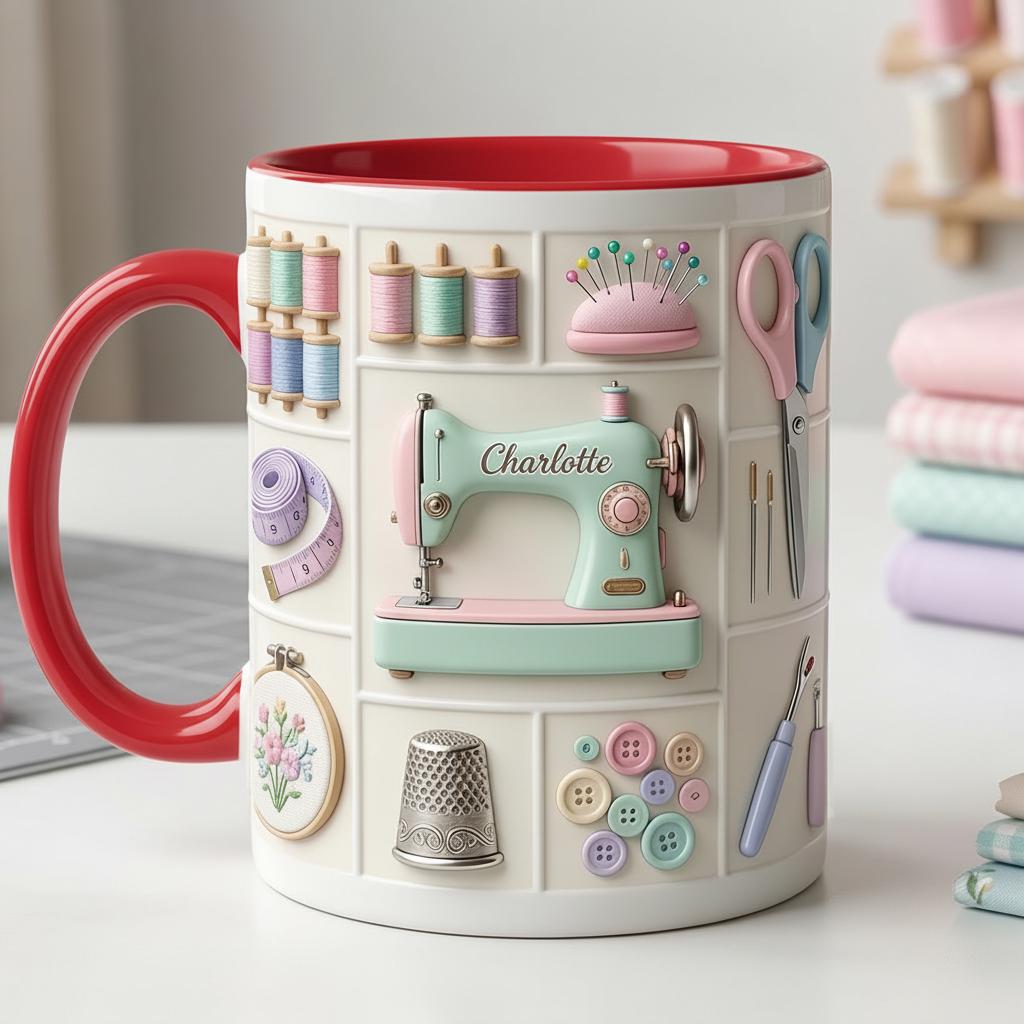 Personalized Sewing Machine Mug, Faux 3D Craft Coffee Mug, Sewing Lover Gift, Crochet Lover Mug - image 5