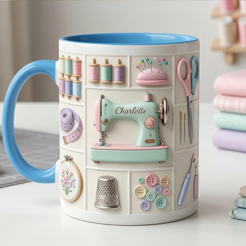 Personalized Sewing Machine Mug, Faux 3D Craft Coffee Mug, Sewing Lover Gift, Crochet Lover Mug - image 3