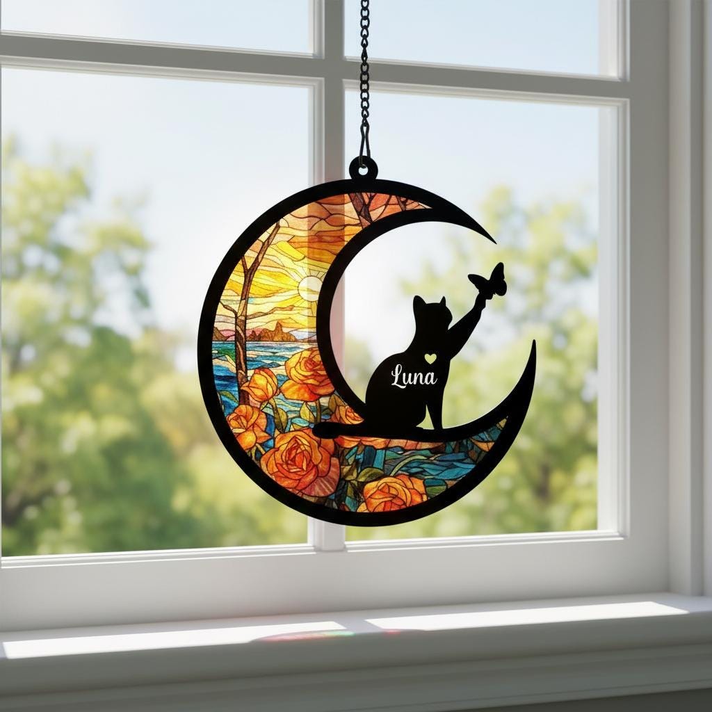Personalized Cat Loss Sympathy Gift, Custom Cat Memorial Suncatcher, Pet lover Gift,In Loving Memory - image 7