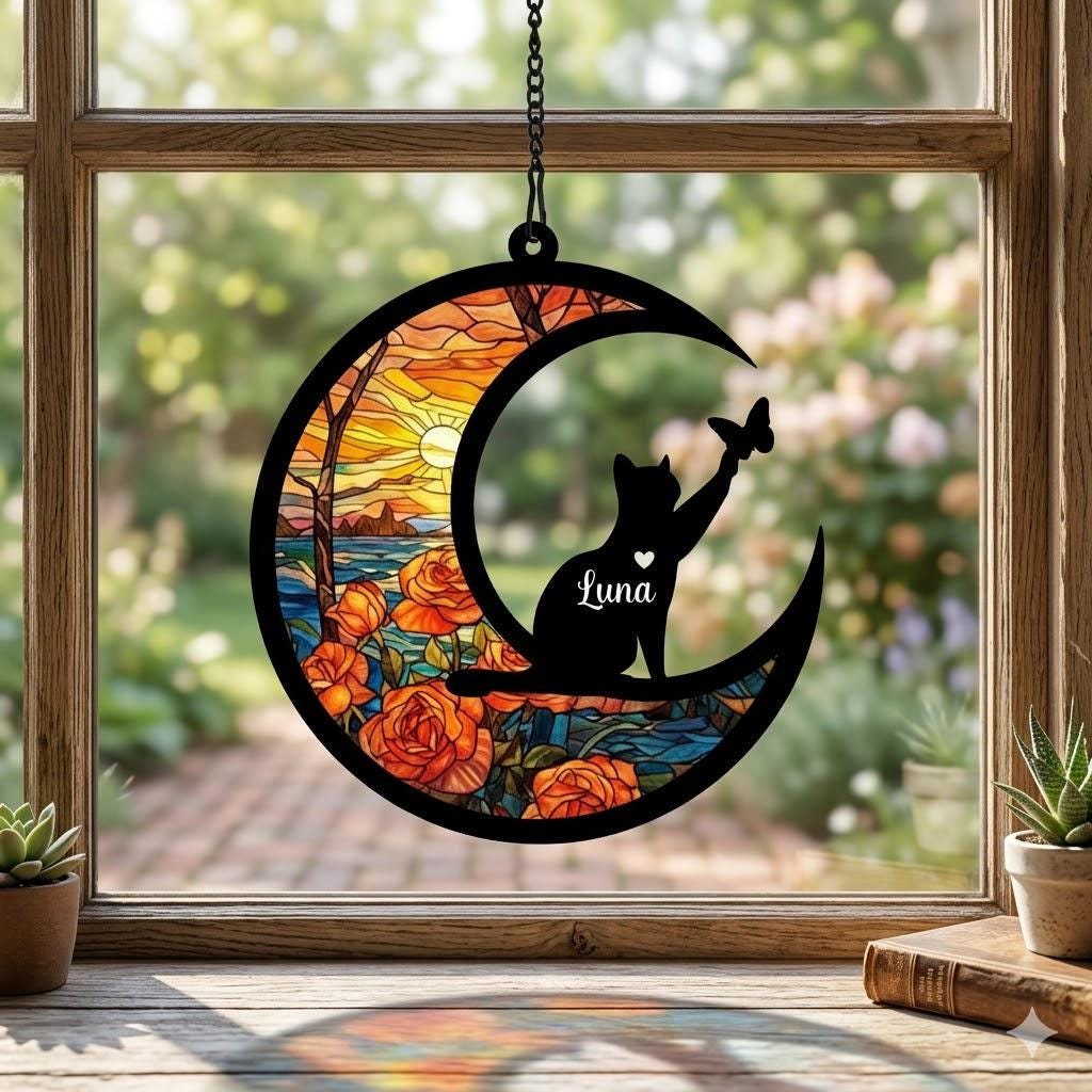 Personalized Cat Loss Sympathy Gift, Custom Cat Memorial Suncatcher, Pet lover Gift,In Loving Memory