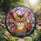 Personalized Abyssinian Cat Portrait Stained Glass Suncatcher, Custom Pet Memorial Stained Glass Photo Suncatcher, Cat Loss Keepsake - image 3