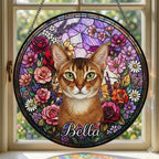 Personalized Abyssinian Cat Portrait Stained Glass Suncatcher, Custom Pet Memorial Stained Glass Photo Suncatcher, Cat Loss Keepsake