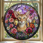 Personalized Oriental Shorthair Cat Portrait Stained Glass Suncatcher, Custom Pet Memorial Stained Glass Photo Suncatcher, Cat Loss Keepsake