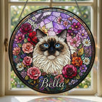 Personalized Himalayan Cat Portrait Stained Glass Suncatcher, Custom Pet Memorial Stained Glass Photo Suncatcher, Cat Loss Keepsake