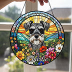Personalized Miniature Schnauzer Dog Portrait Stained Glass Suncatcher, Custom Pet Memorial Stained Glass Photo Suncatcher,Dog Loss Keepsake - image 2