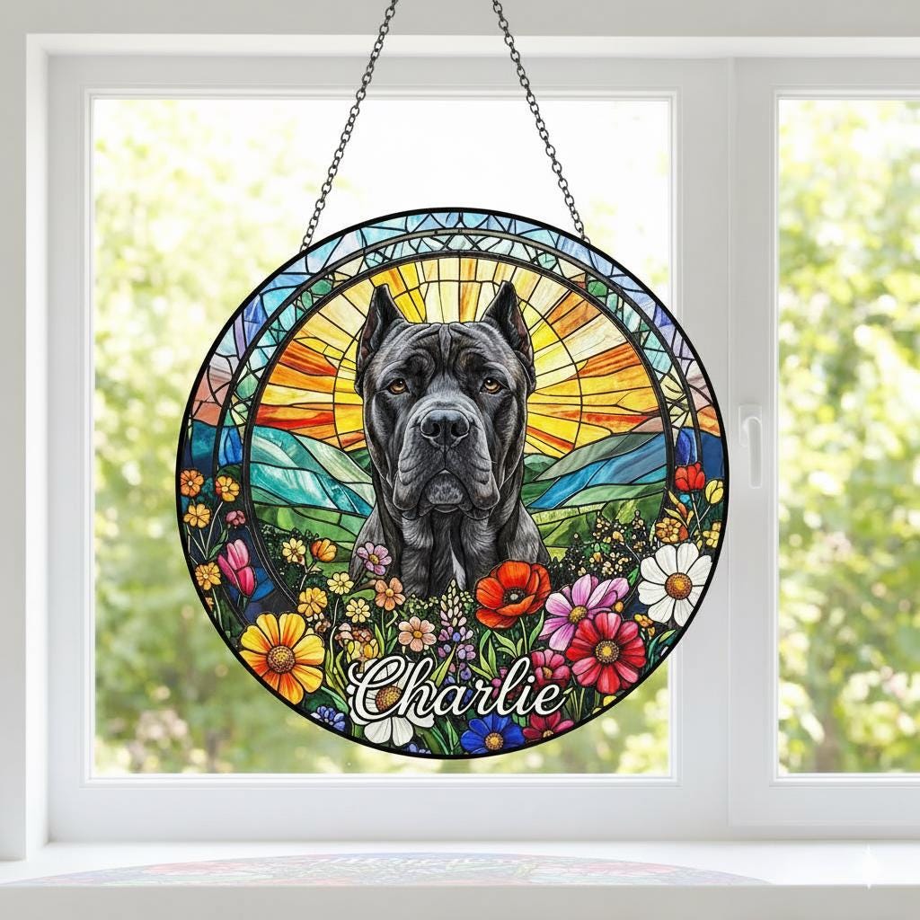 Personalized Cane Corso  Dog Portrait Stained Glass Suncatcher, Custom Pet Memorial Stained Glass Photo Suncatcher,Dog Loss Keepsake - image 3
