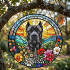 Personalized Cane Corso  Dog Portrait Stained Glass Suncatcher, Custom Pet Memorial Stained Glass Photo Suncatcher,Dog Loss Keepsake