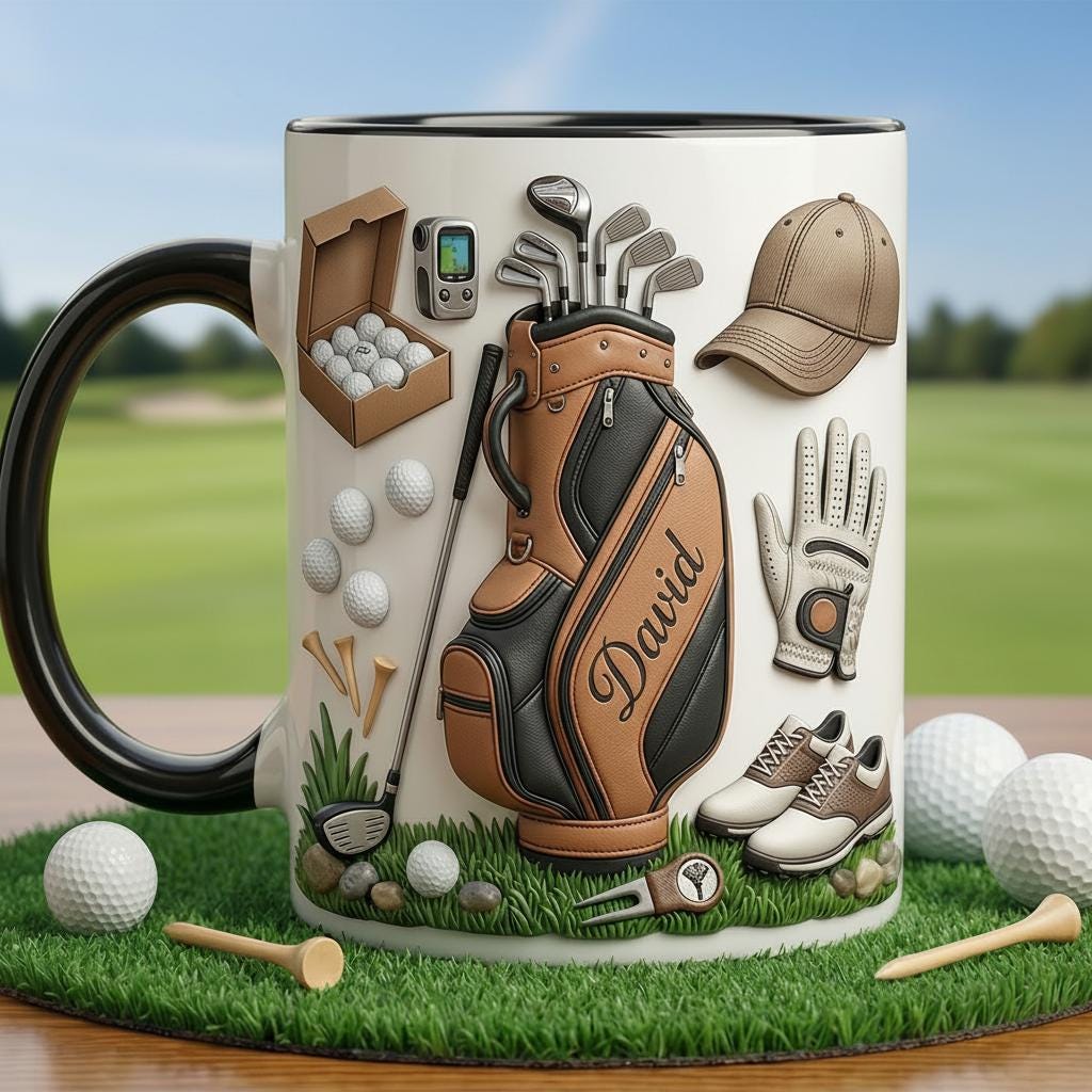 Personalized Golf Faux 3D Accent Mug, Golf Accent Mug, Golf Lover Coffee Cup, Father's Day Gift For Dad Grandpa - image 3