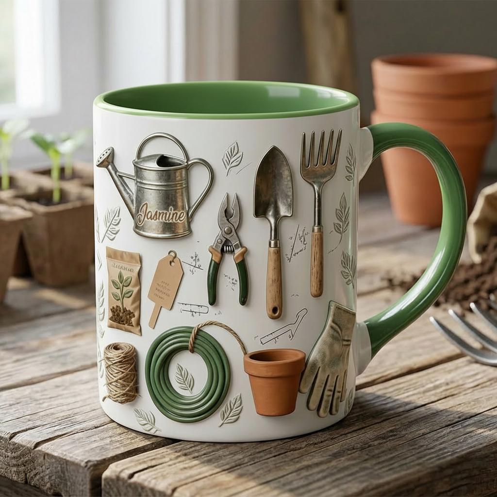 Custom Name Gardening Faux 3D Accent Mug, Gardening Gift for Mom Grandma