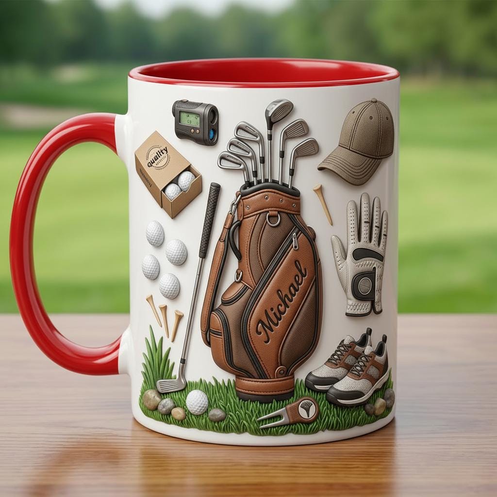 Custom Name Golf Faux 3D Accent Mug, Golf Accent Mug, Golf Lover Coffee Cup, Father's Day Gift For Dad Grandpa - image 2