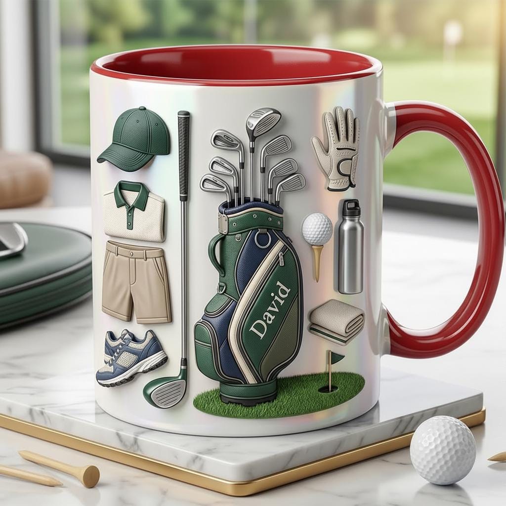 Personalized Golf Accent Mug, Golf Accent Mug, Golf Lover Coffee Cup, Father's Day Gift For Dad Grandpa, Faux 3D Effect Cup - image 2
