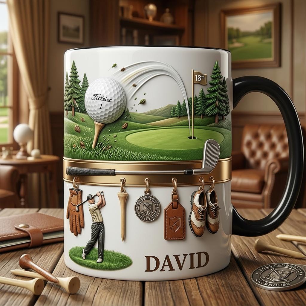 Custom Name Golf Faux 3D Accent Mug, Golf Accent Mug, Golf Lover Coffee Cup, Father's Day