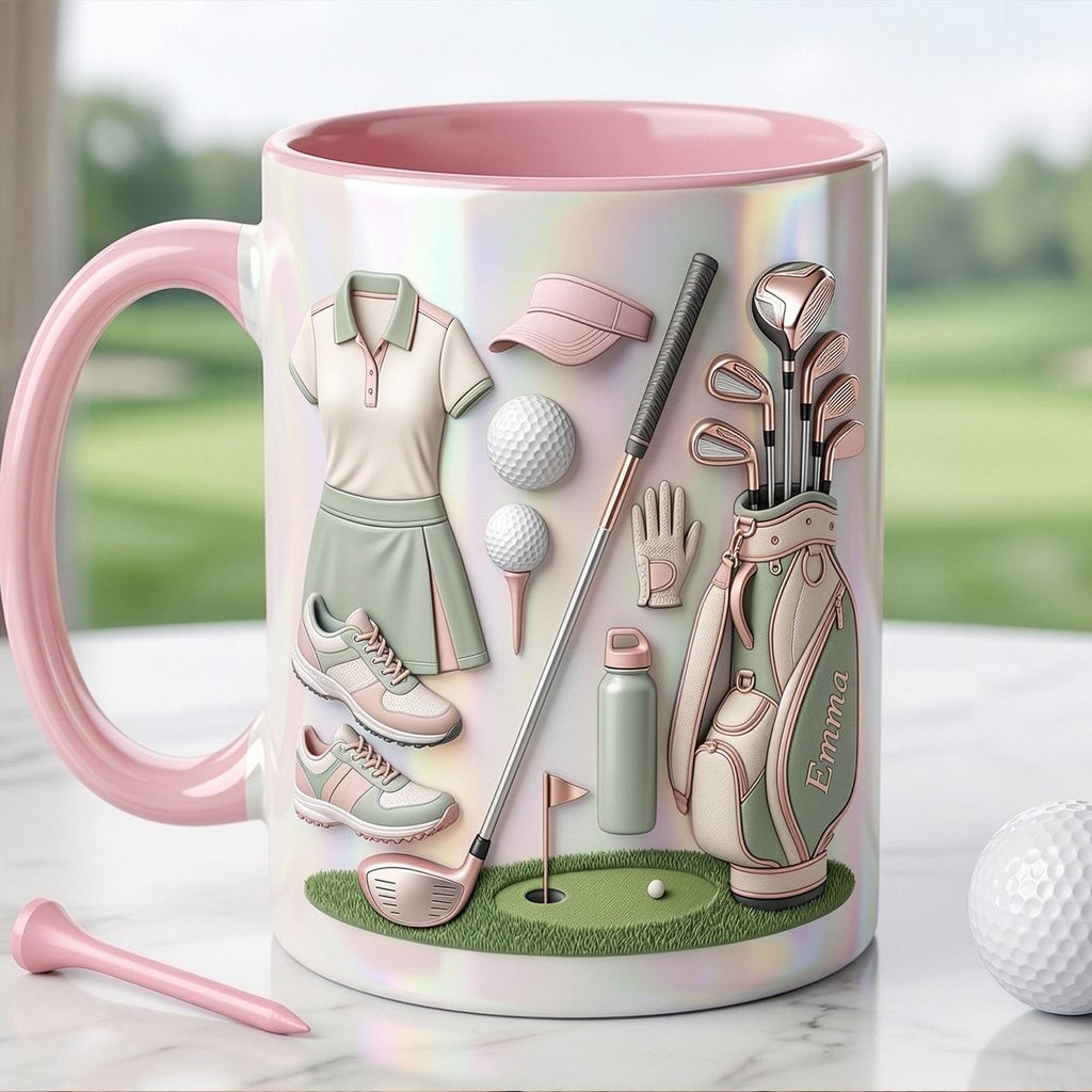 Personalized Golf Accent Mug, Golf Accent Mug, Golf Lover Coffee Cup, Mother's Day Gift, Faux 3D Effect