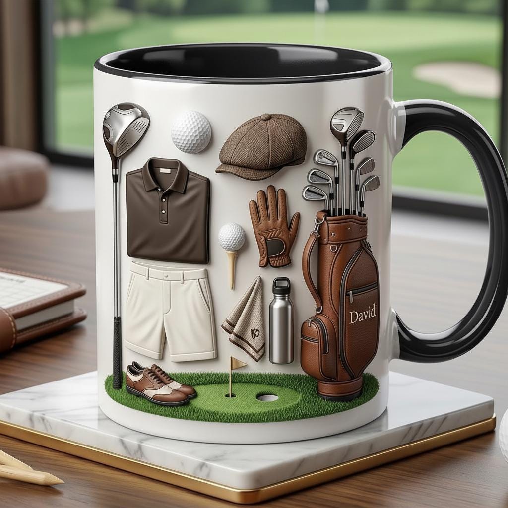 Custom Name Golf Faux 3D Accent Mug, Golf Lover Mug, Gift for Him