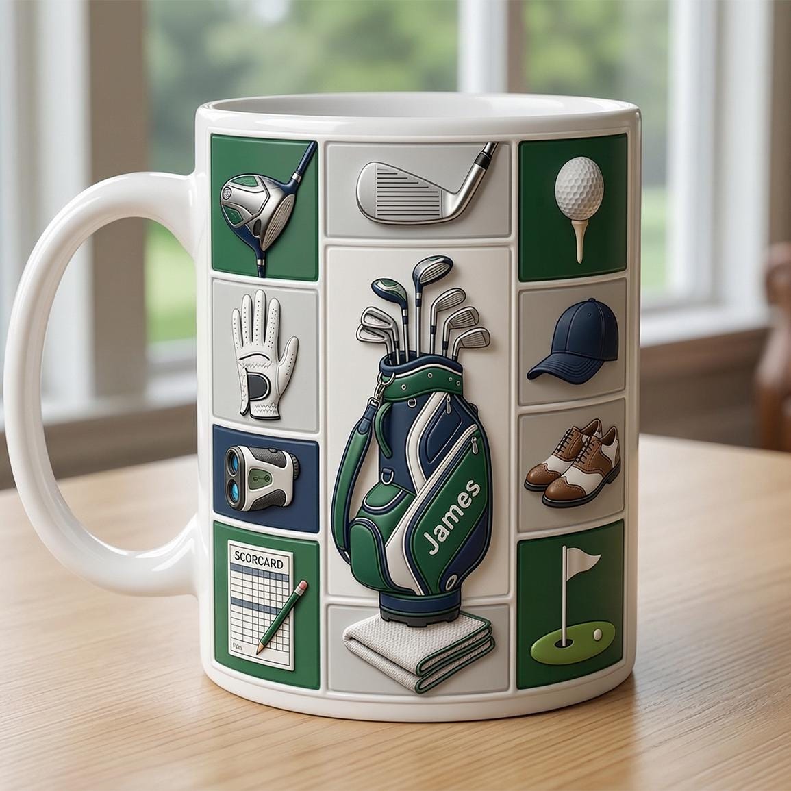 Personalized Golf Lover Accent Mug, Golf Lover Mug, Gift for Him, Faux 3D Effect