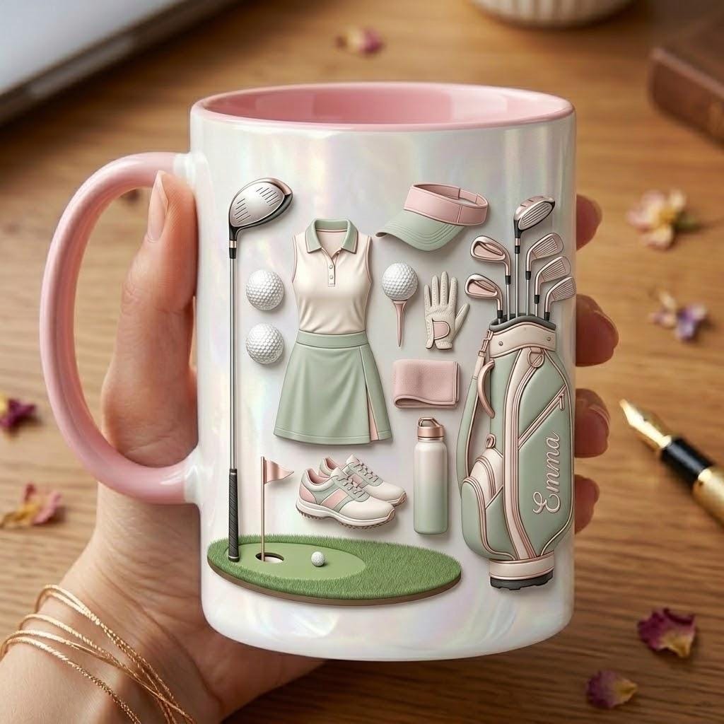 Personalized Golf Faux 3D Accent Mug, Girl Golf Lover Mug, Gift for Her - image 3