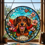 Custom Dachshund Dog  Portrait Stained Glass Suncatcher, Stained Glass Dog Memorial, Custom Dog Portrait from Photo, Sympathy Gifts