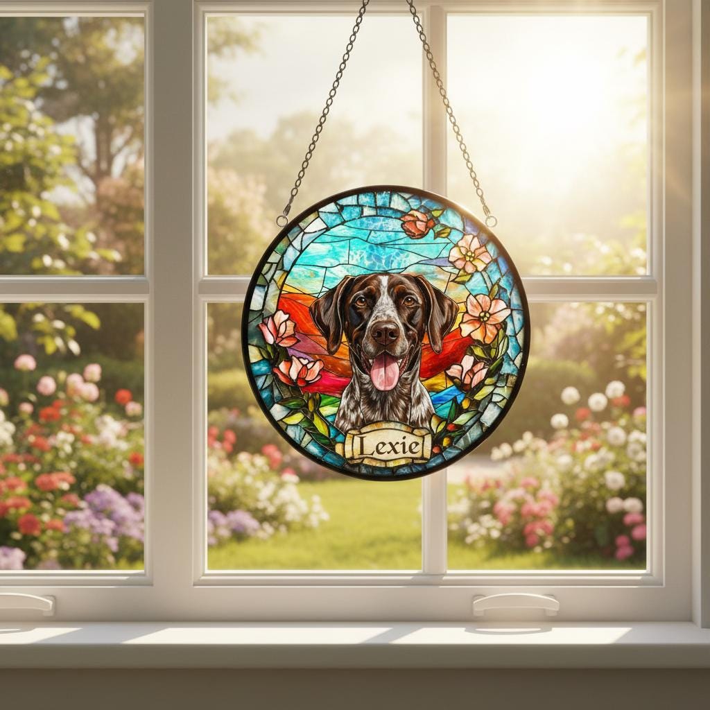 Custom German Shorthaired Pointer Portrait Stained Glass Suncatcher,  Dog Memorial, Custom Dog Portrait from Photo, Sympathy Gifts - image 3