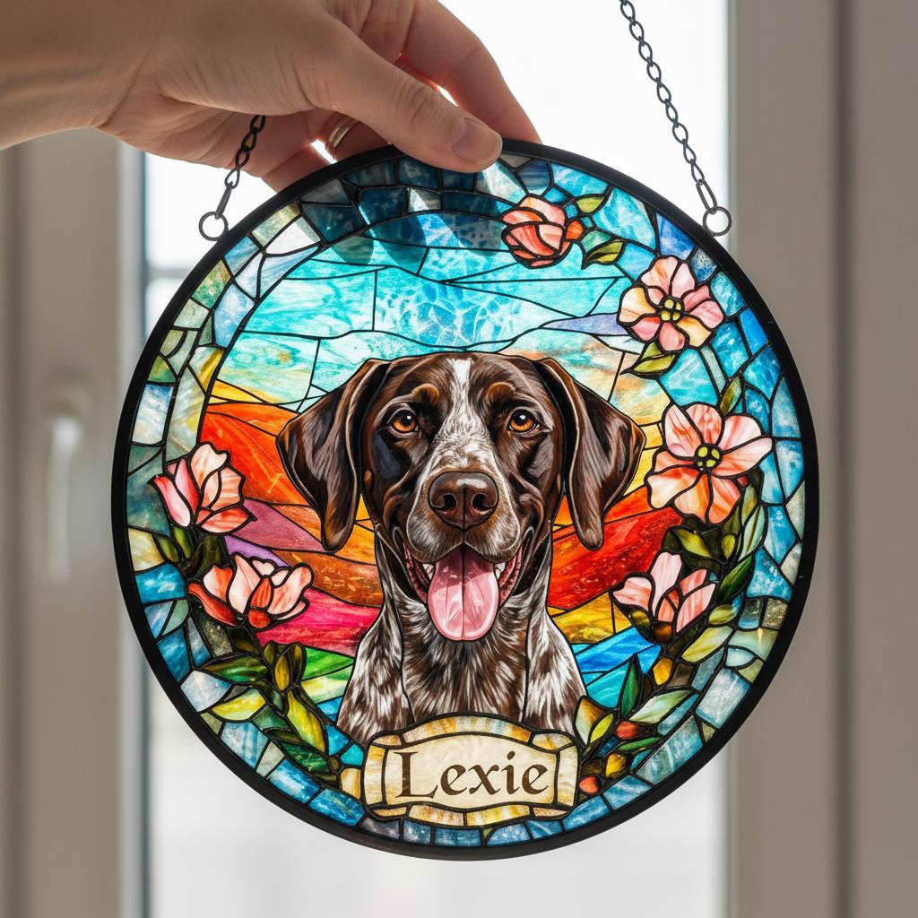 Custom German Shorthaired Pointer Portrait Stained Glass Suncatcher,  Dog Memorial, Custom Dog Portrait from Photo, Sympathy Gifts - image 2