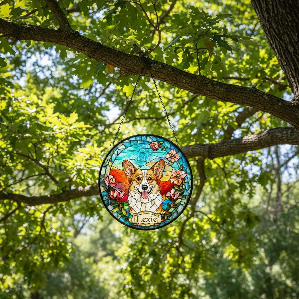 Custom Pembroke Welsh Corgi  Portrait Stained Glass Suncatcher,  Dog Memorial, Custom Dog Portrait from Photo, Sympathy Gifts - image 3