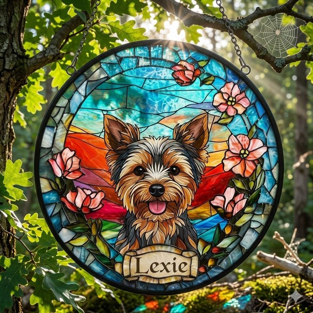 Custom Yorkshire Terrier Dog  Portrait Stained Glass Suncatcher, Stained Glass Dog Memorial, Custom Dog Portrait from Photo, Sympathy Gifts - image 2