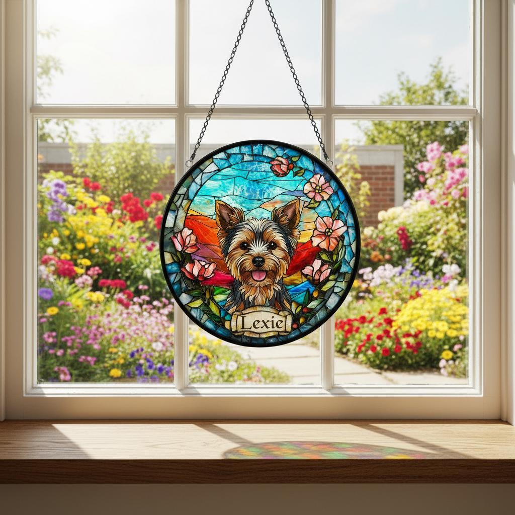 Custom Yorkshire Terrier Dog  Portrait Stained Glass Suncatcher, Stained Glass Dog Memorial, Custom Dog Portrait from Photo, Sympathy Gifts - image 4