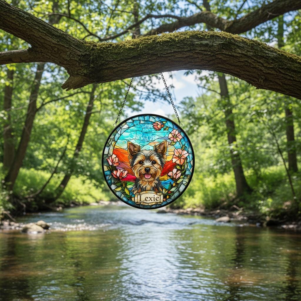 Custom Yorkshire Terrier Dog  Portrait Stained Glass Suncatcher, Stained Glass Dog Memorial, Custom Dog Portrait from Photo, Sympathy Gifts - image 3