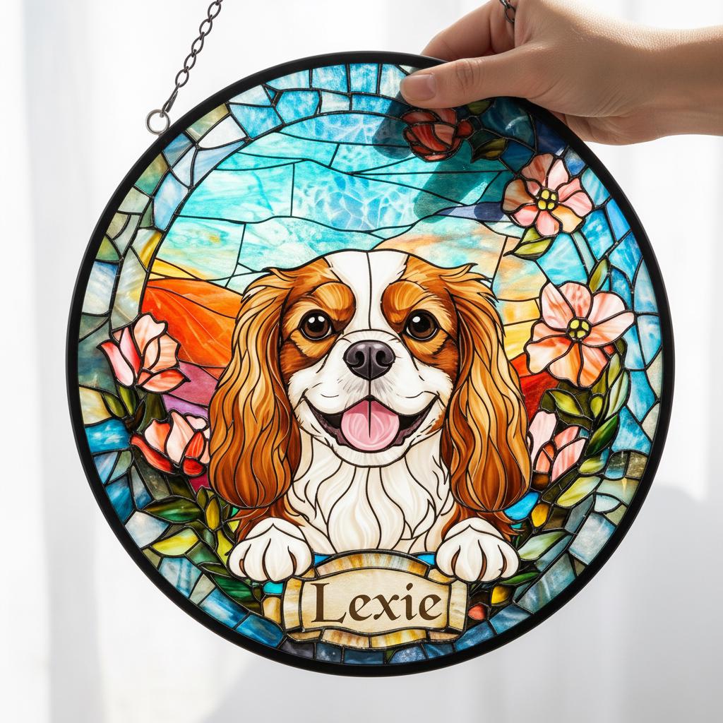 Custom Spaniel dog  Portrait Stained Glass Suncatcher, Stained Glass Dog Memorial, Custom Dog Portrait from Photo, Sympathy Gifts - image 2
