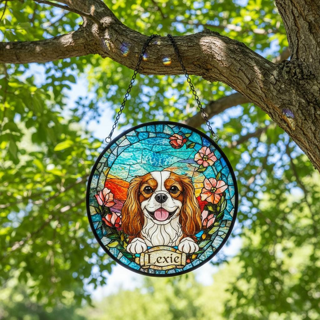 Custom Spaniel dog  Portrait Stained Glass Suncatcher, Stained Glass Dog Memorial, Custom Dog Portrait from Photo, Sympathy Gifts - image 4
