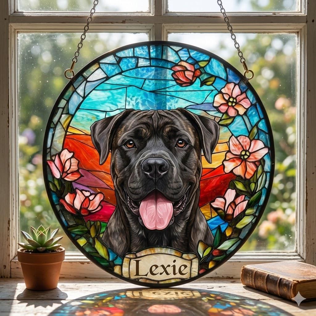Custom Cane Corso  dog  Portrait Stained Glass Suncatcher, Stained Glass Dog Memorial, Custom Dog Portrait from Photo, Sympathy Gifts
