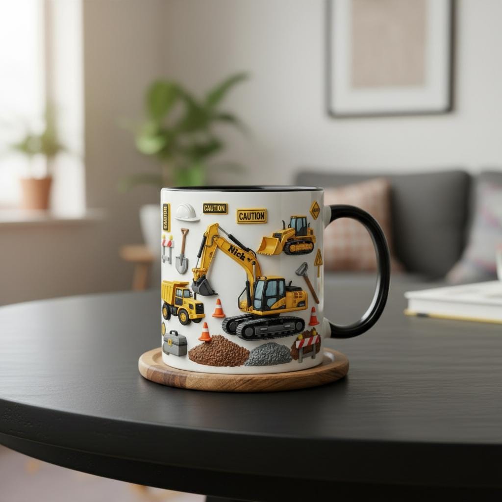 Personalized Excavator Coffee Cup, Custom Name Construction Worker Accent Mug, Gift for Dad Grandpa - image 2
