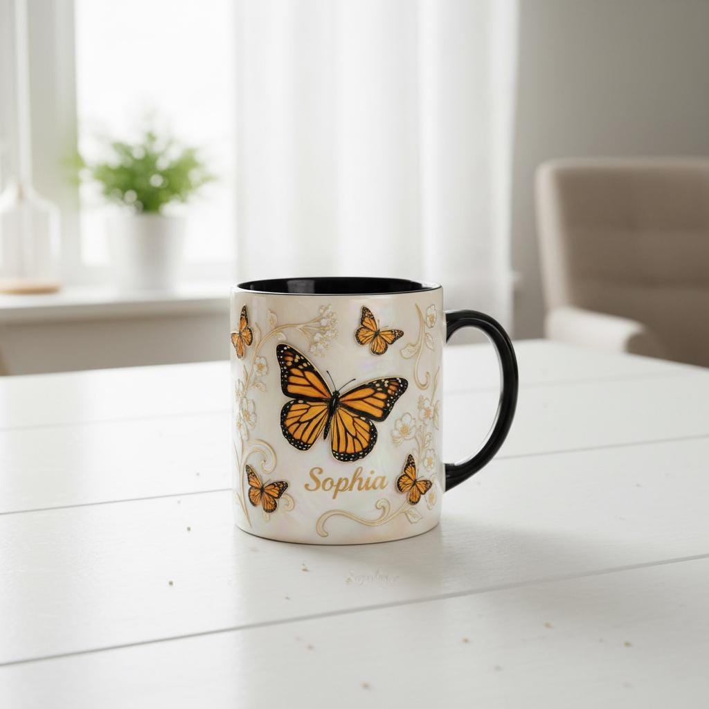 Personalized Butterfly Coffee Cup, Custom Butterfly Accent Mug, Gift for Women - image 2