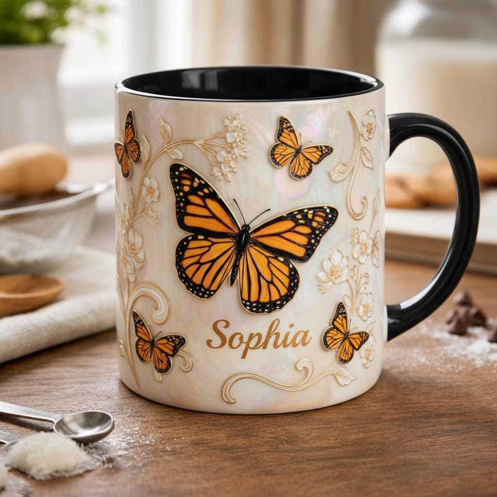 Personalized Butterfly Coffee Cup, Custom Butterfly Accent Mug, Gift for Women