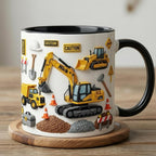 Personalized Excavator Coffee Cup, Custom Name Construction Worker Accent Mug, Gift for Dad Grandpa