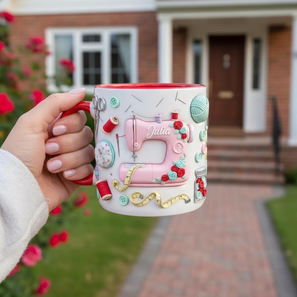 Personalized Sewing Coffee Cup, Custom 3D-Effect Craft Tools Accent Mug, Gift for Women - image 2